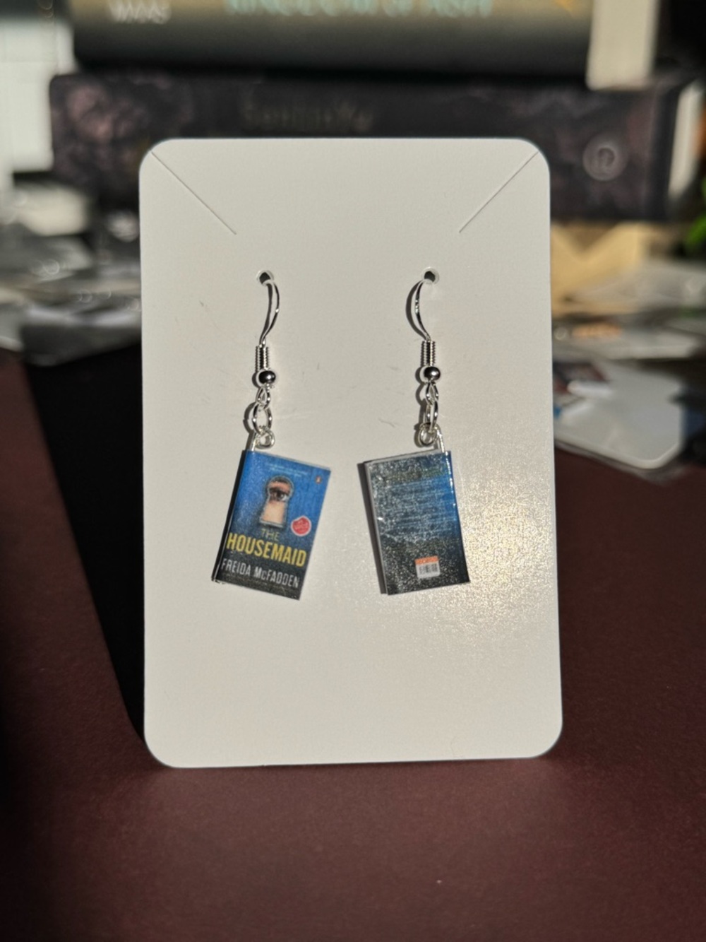 Housemaid Book Cover Dangle Earrings - Blue - Picture 2 of 7